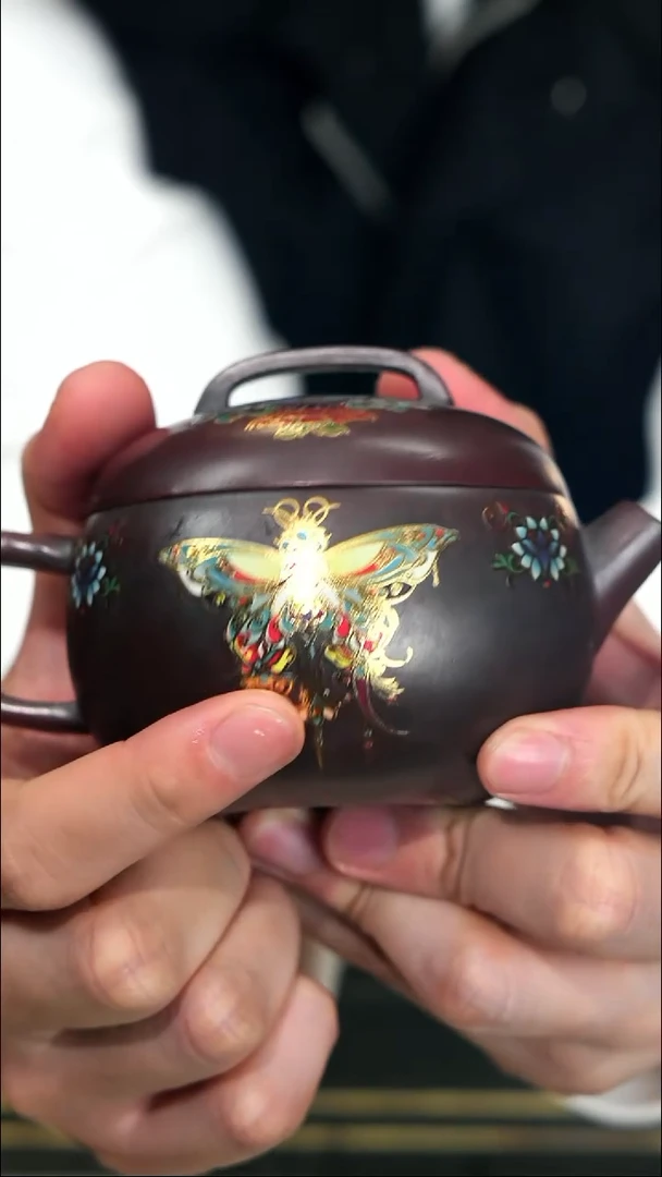 【闪购商品】紫砂茶壶52蝴蝶汉瓦 龙血砂