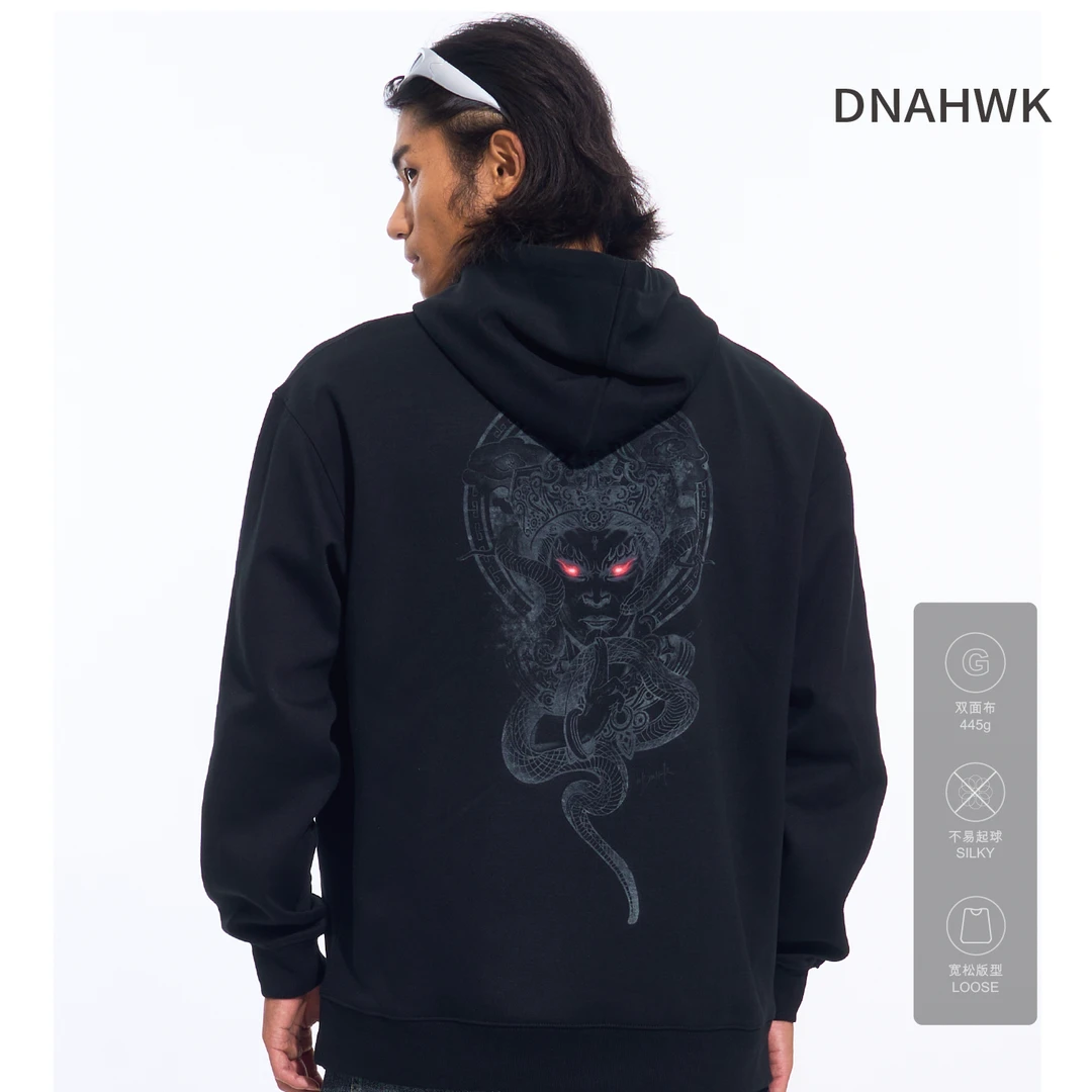 DNAHWK原创手绘不动明王健身运动中国风双面布重磅445g连帽卫衣