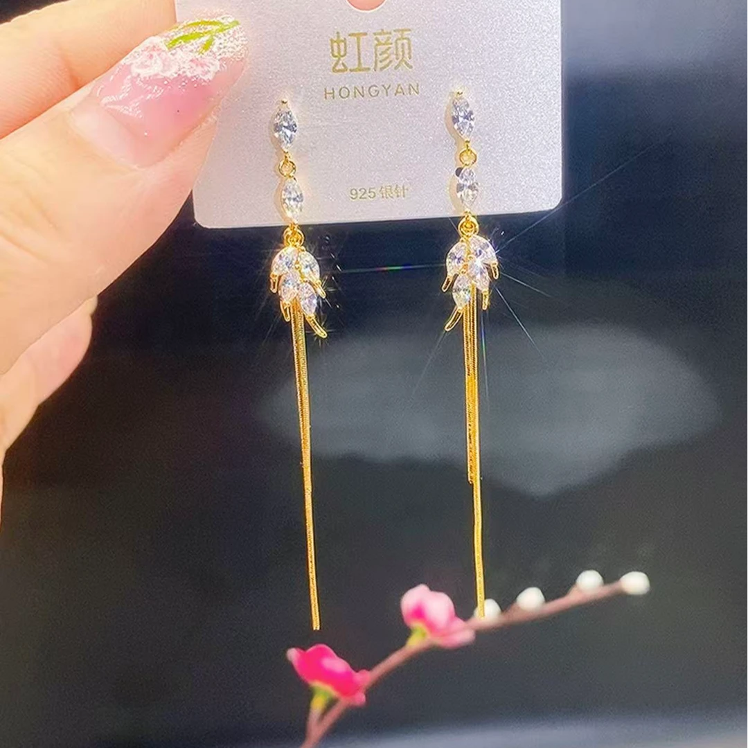 铜合金锆石耳饰 （429）简约时尚麦穗流苏耳饰