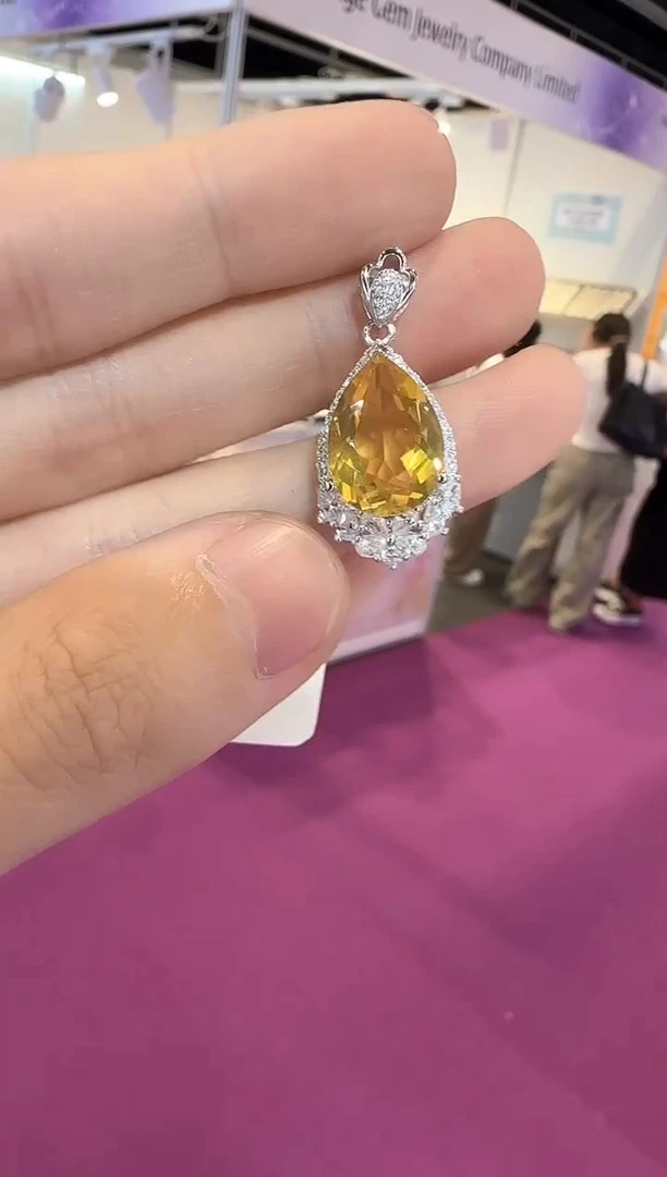 颈饰银S925镶嵌黄晶11*15mm水滴
