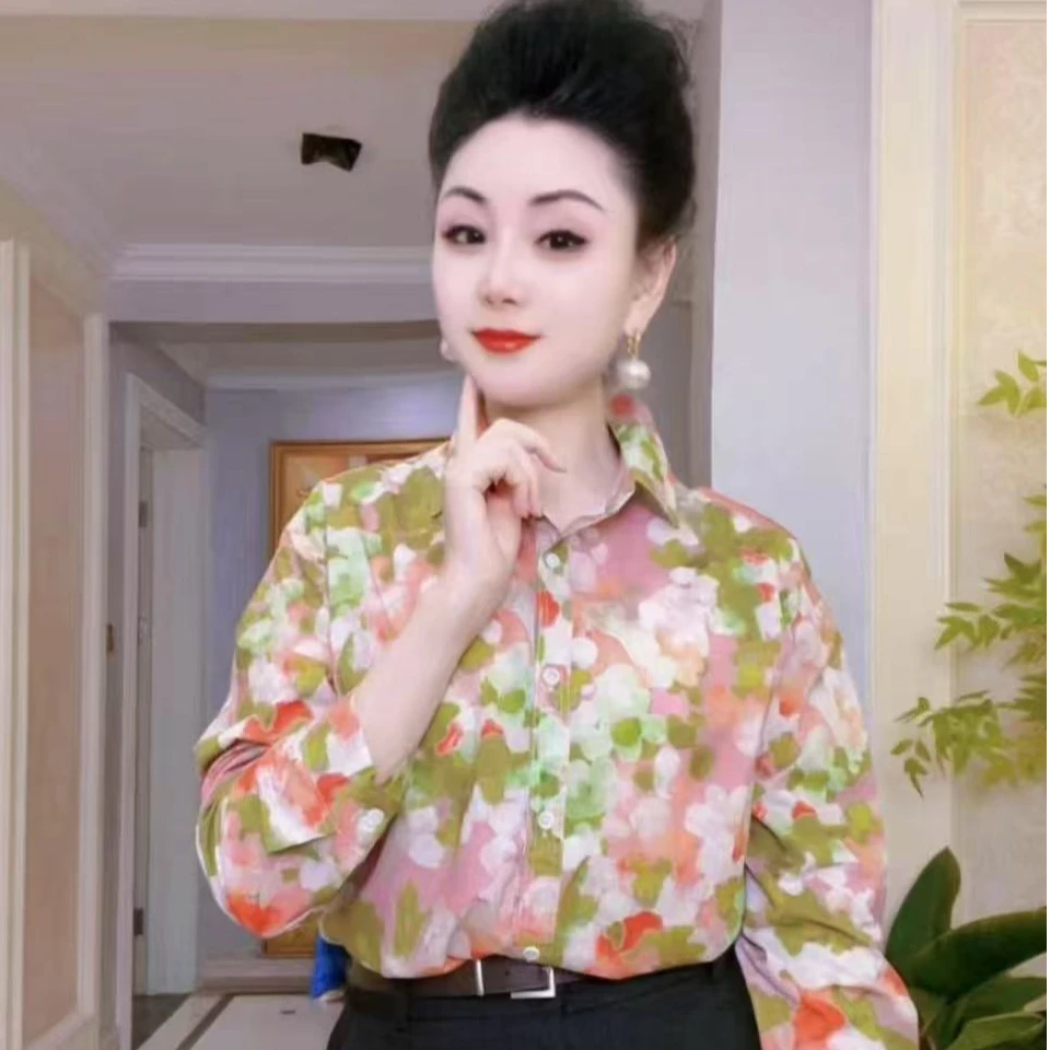 [大歌服饰] 均码早秋女士印花衬衫