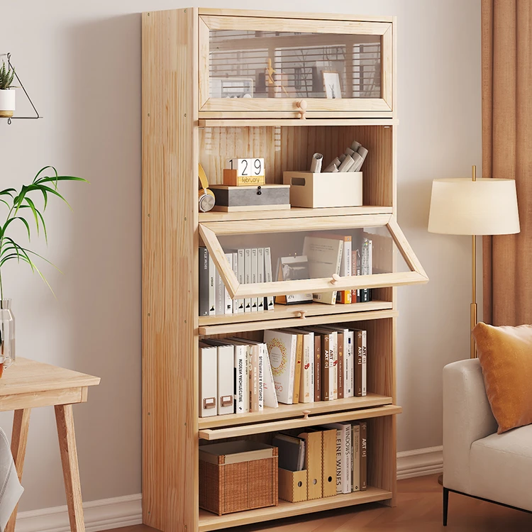 落地置物柜实木书架一体靠墙书柜儿童简易收纳柜子学生家用储物柜