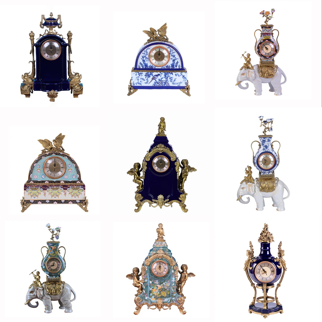 【華禧堂】欧式古典陶瓷座钟摆件/纯手工铜配瓷/客厅书房/商务赠送