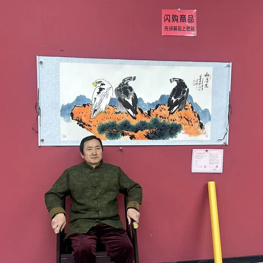 PJH.松鹰图四尺横白手绘作品