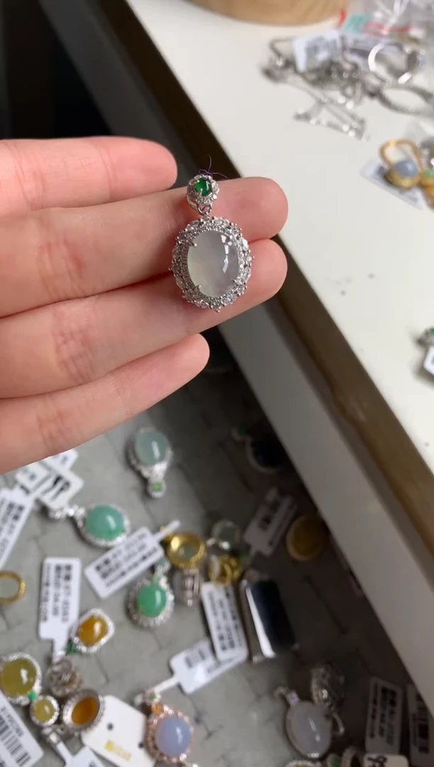 银S925镶嵌戒指翡翠吊坠5