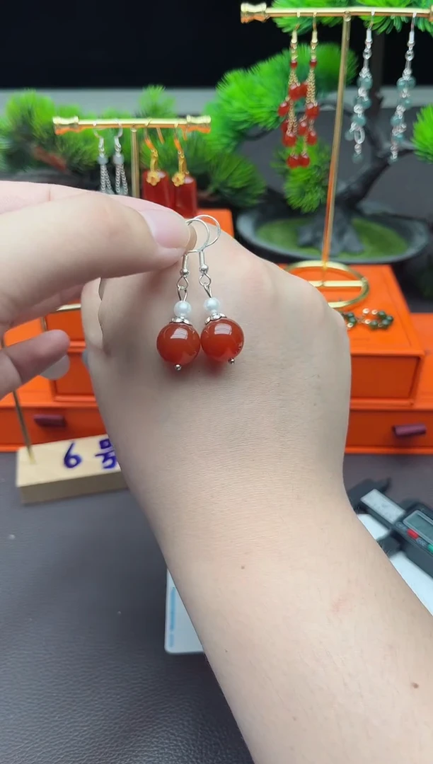 玛瑙/玉髓耳饰银S925镶嵌303