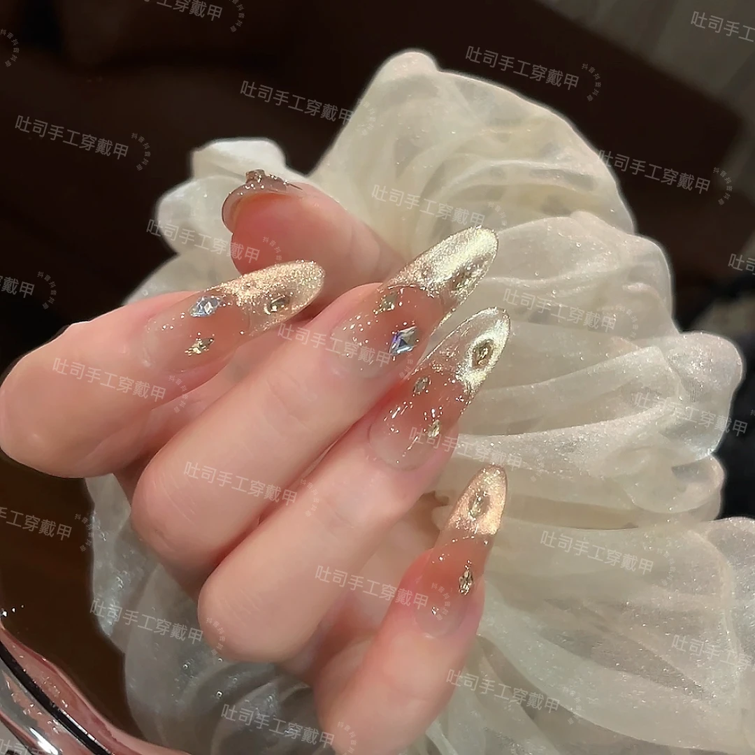 赤道环星【预】轻奢浅黄猫眼百搭小钻款穿戴甲十片装