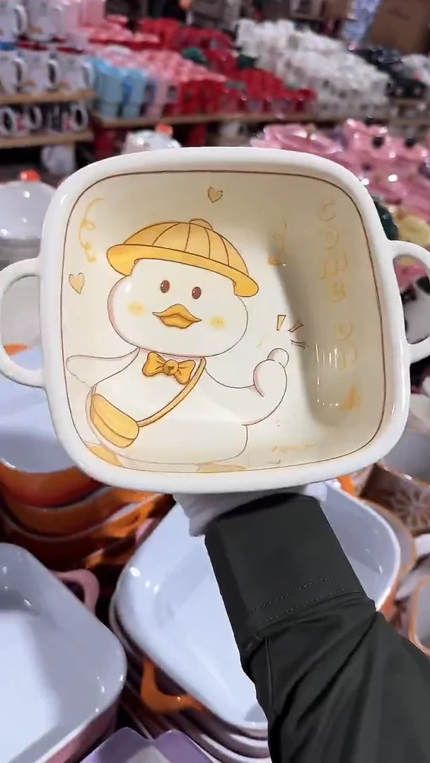 陶瓷四方双耳碗 微瑕凑满20元包邮