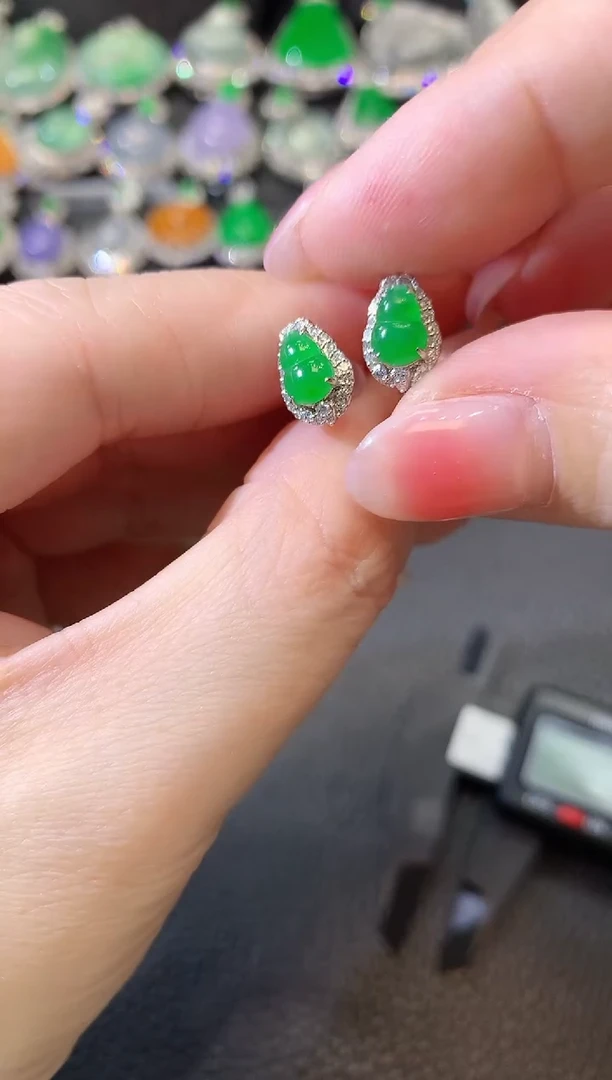 【闪购商品】翡翠耳饰18K金镶嵌A34 翡翠