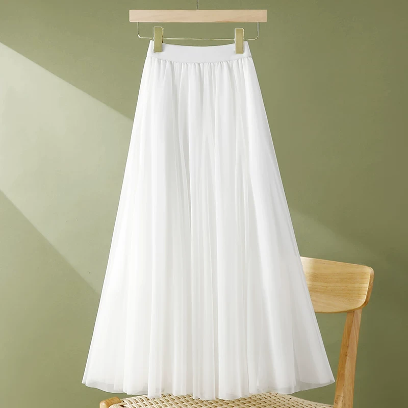 白色720度广场舞裙新款半身裙子A字裙秋冬新款长裙大摆纱裙半身裙