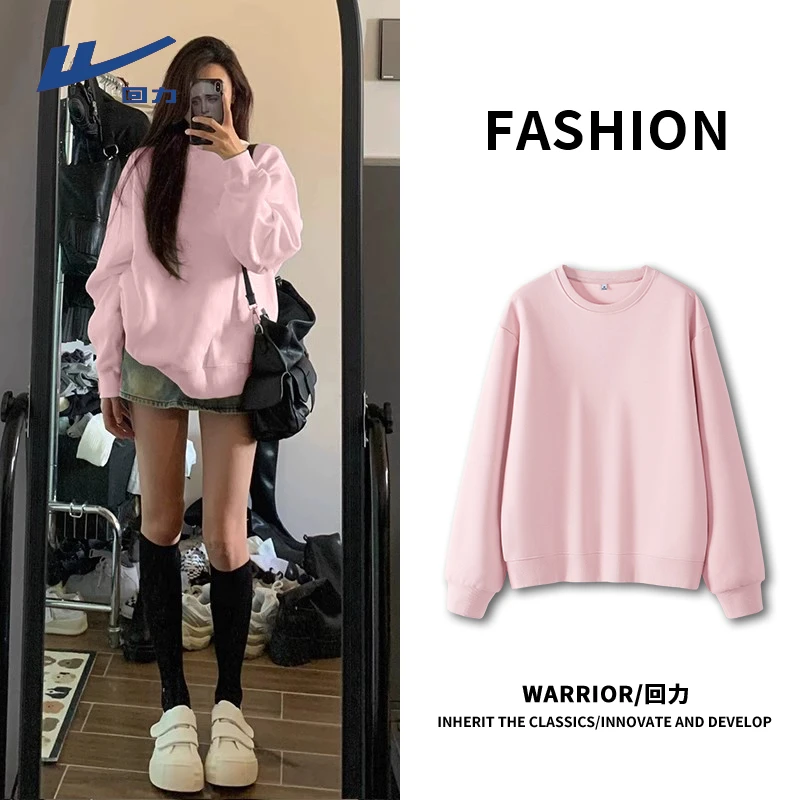 Warrior/回力圆领长袖常规卫衣薄款休闲小个子慵懒风秋季韩版百搭