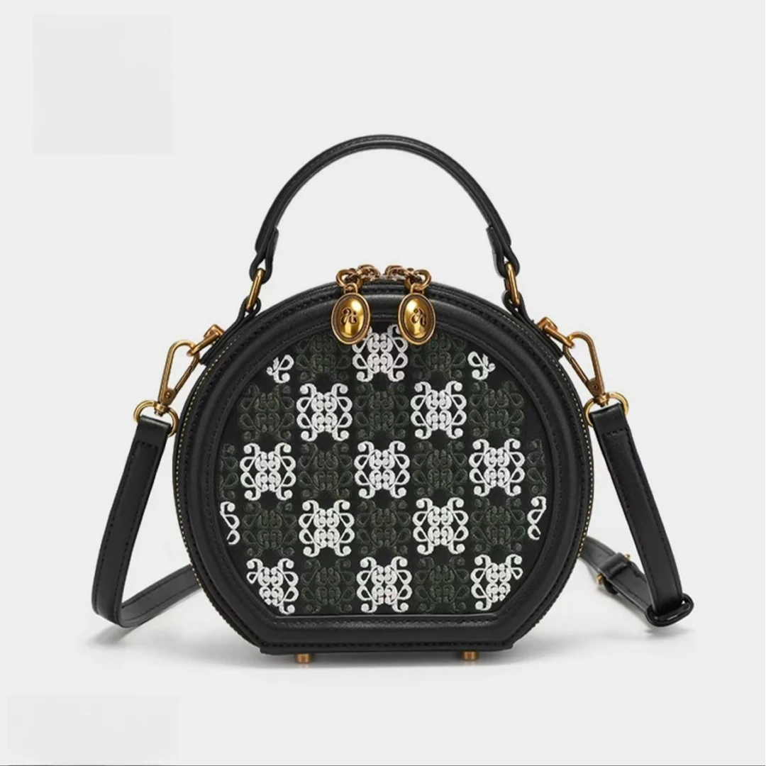 【晓晓】百搭小圆包半圆手提式肩包时尚圆形手提包拉链斜挎包苹果包