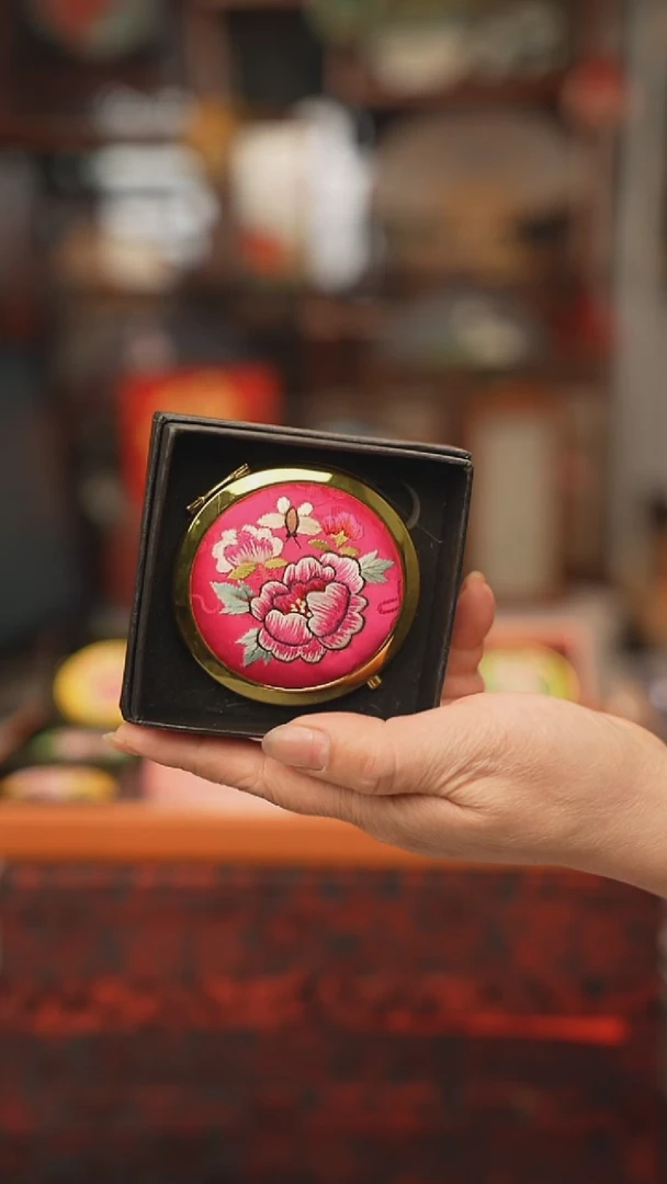 扇子镜子 绣花双面非遗