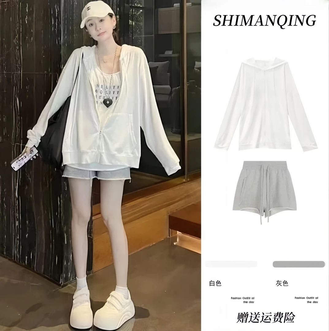 孕妇装2025夏装新款休闲洋气防晒衣百搭气质甜美阔腿短裤孕妇套装