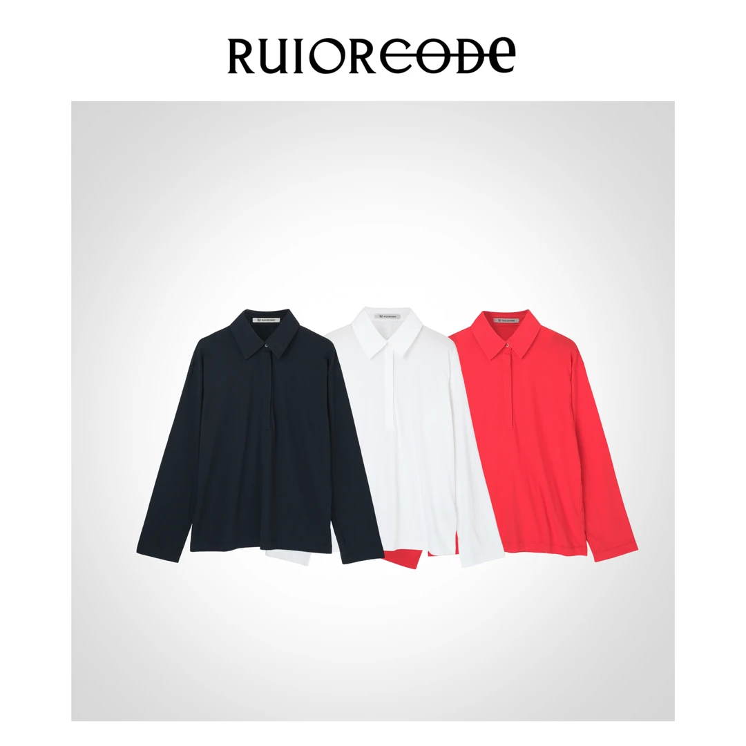 【RUIORCODE】休闲纯色翻领半开襟纽扣套头衬衫 理性消费#