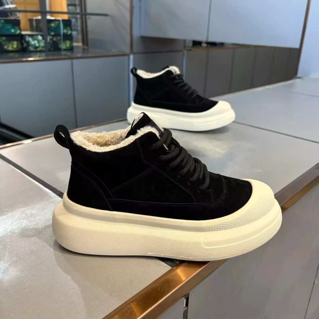 2025冬季新款加绒保暖时尚雪地靴男士潮流百搭户外高帮厚底增高鞋