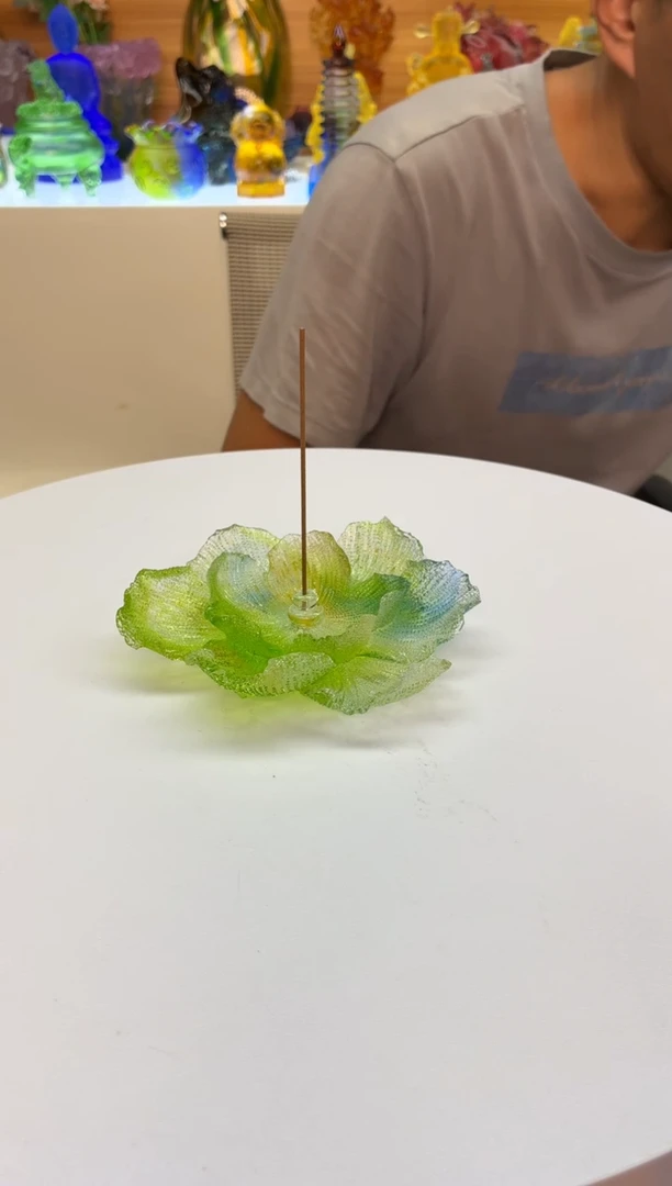 手工艺品琉璃绿蓝色牡丹花香插12公分