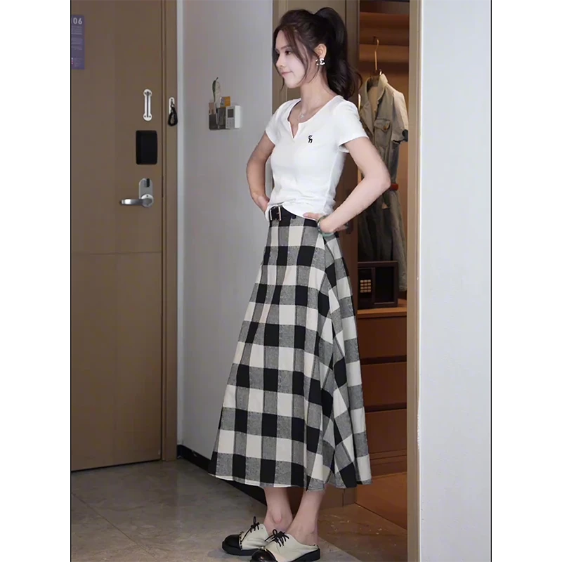 休闲风韩版气质轻熟风上衣法式洋气短袖显瘦高腰半身裙子时尚套装