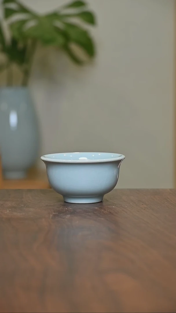 天青釉 压手杯 支钉 朱晓辉作品 微瑕