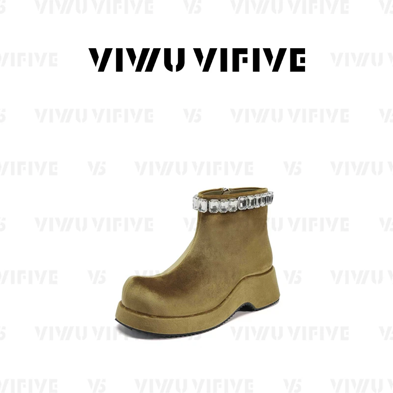 V5「绒序·靴」靴子女款爆款2025新款厚底爆闪水钻勃肯短靴秋冬百搭