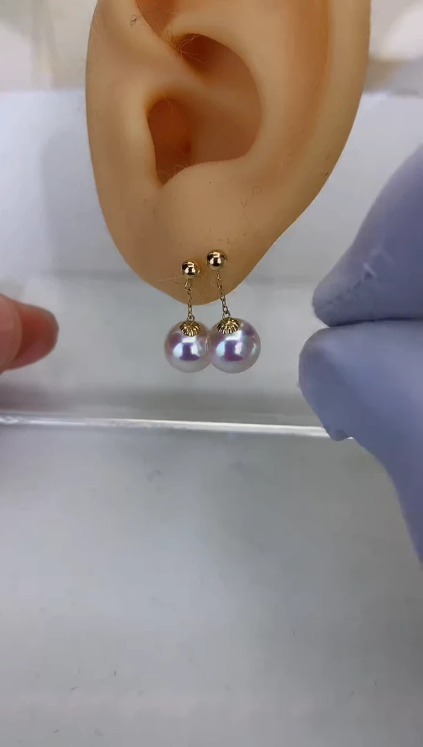 18K金镶嵌DA海水珍珠 GD062 7-8 耳线定制