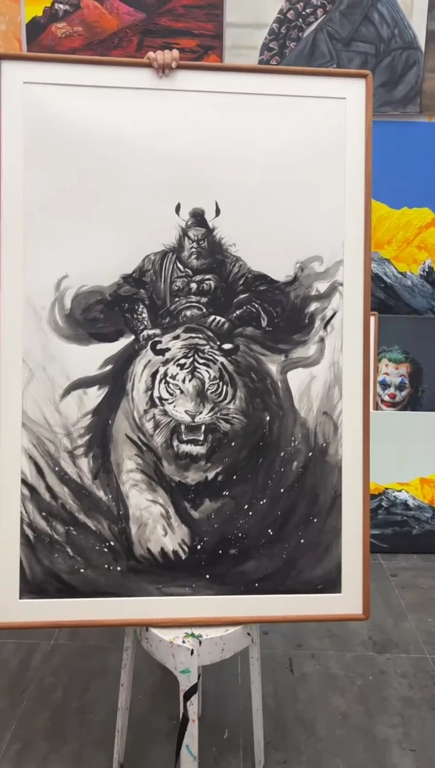 丙烯画北北老师钟馗御虎精装裱