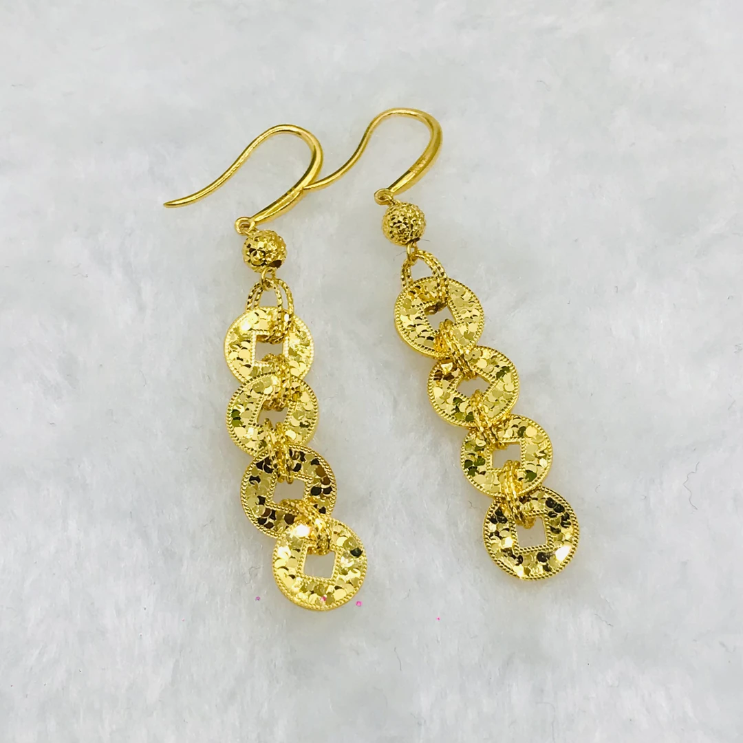 足金999 五帝币铜钱耳钩耳饰 G