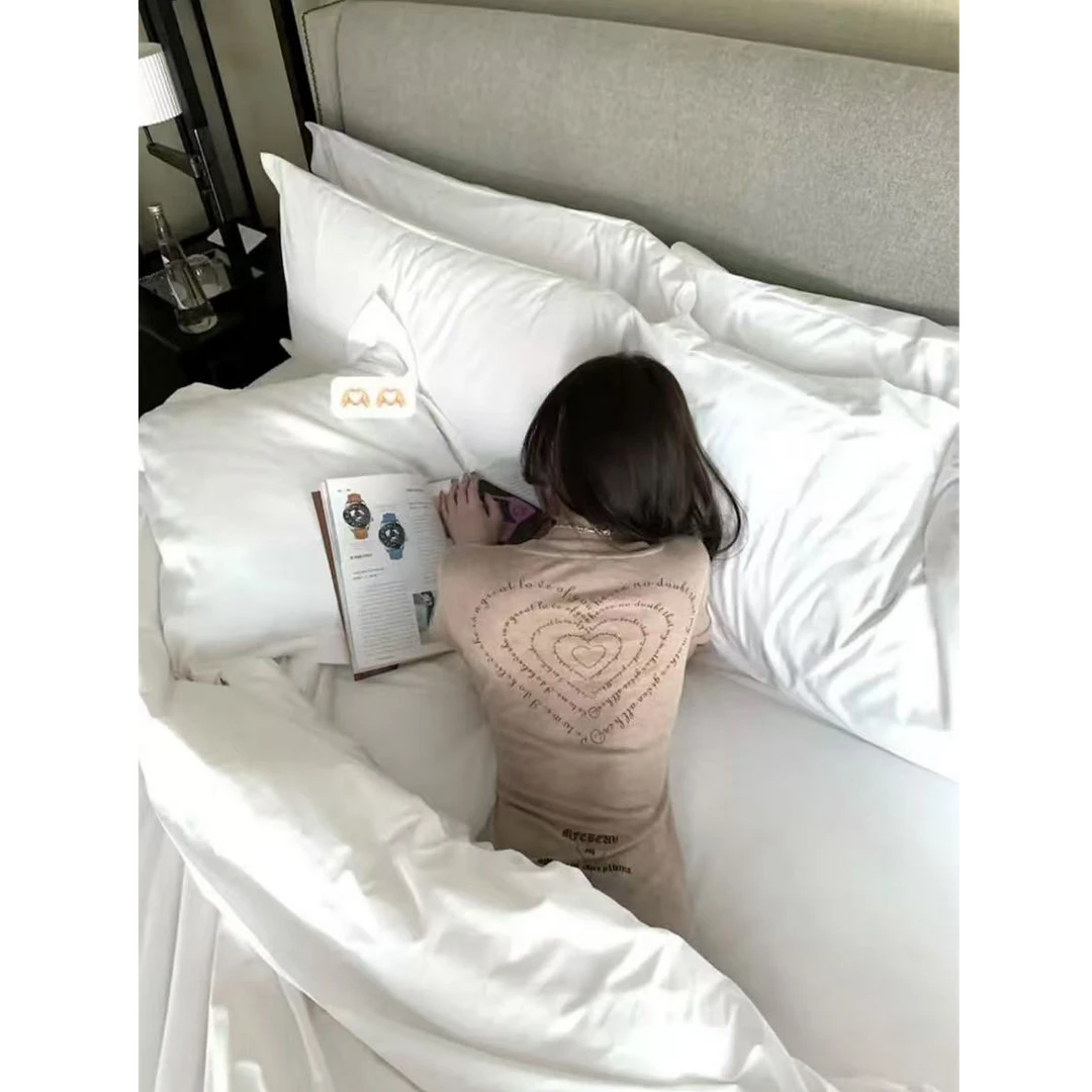 美式复古圆领爱心字母印花短袖T恤女夏季高级感小众修身正肩上衣