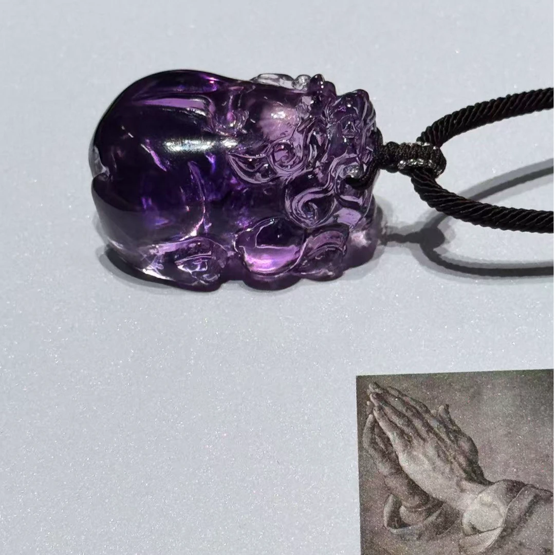 【紫水晶貔貅】高品质纯手工雕刻紫水貔貅吊坠＋可调节手工绳ps：财