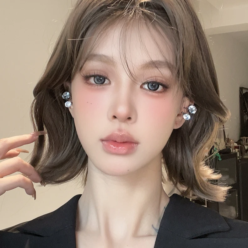 铜合金耳饰 超闪双钻耳夹气质轻奢高级闪钻无耳洞耳骨夹百搭耳饰