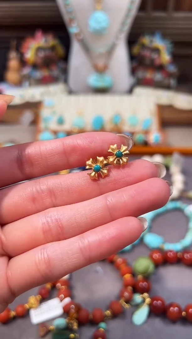 银S925镶嵌绿松石耳饰绿松石耳饰