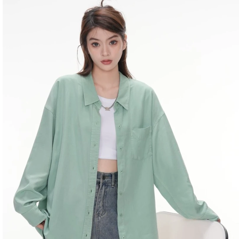 【冰感天丝·夏日限定】Teeporter女绿宽松呼吸衬衫百搭显瘦冰氧吧