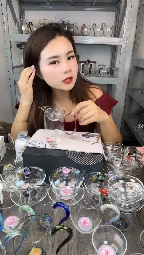 手工艺品玻璃禾器 沁润茶海 粉色