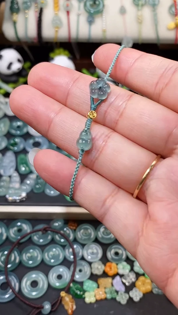 散珠翡翠葫芦小花手绳  手围15