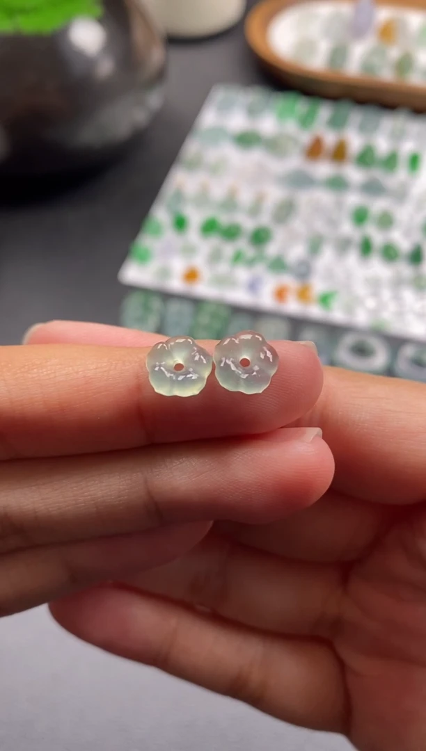 散珠翡翠冰种花花一对