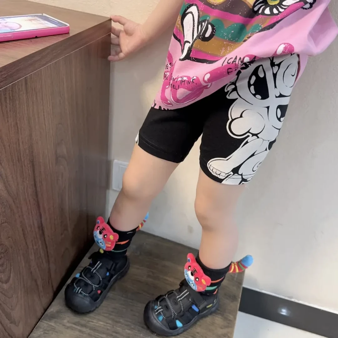 闲闲潮童 黑超奶嘴童装儿童五分骑行裤女童宝宝百搭弹力打底裤子