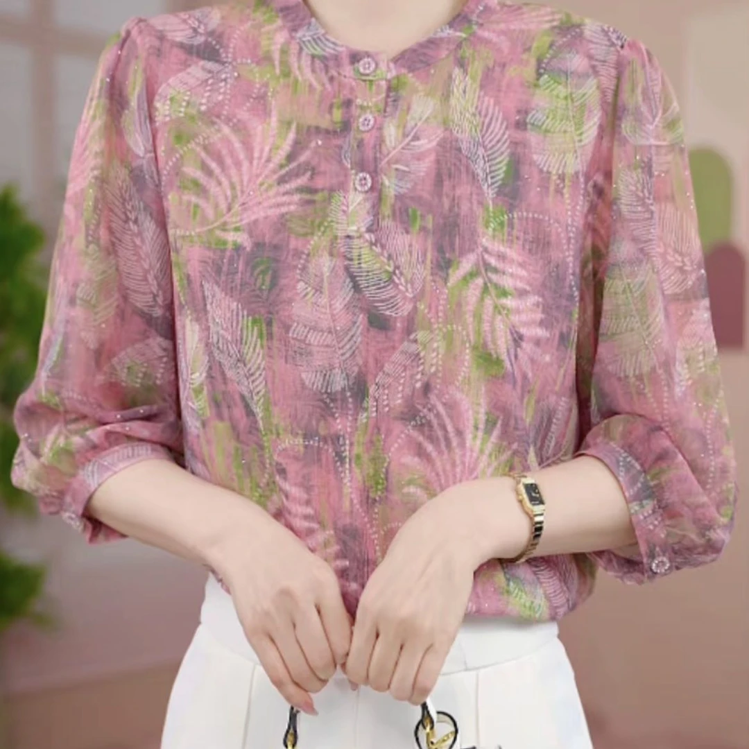 2025年夏季新款时尚洋气妈妈上衣女小衫女百搭气质外穿衬衫女