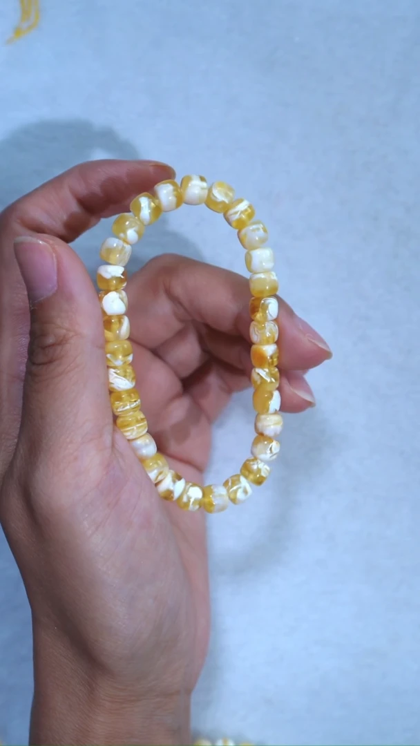 未镶嵌蜜蜡手链典藏级6.8mm金漆瓷白透金妖孽