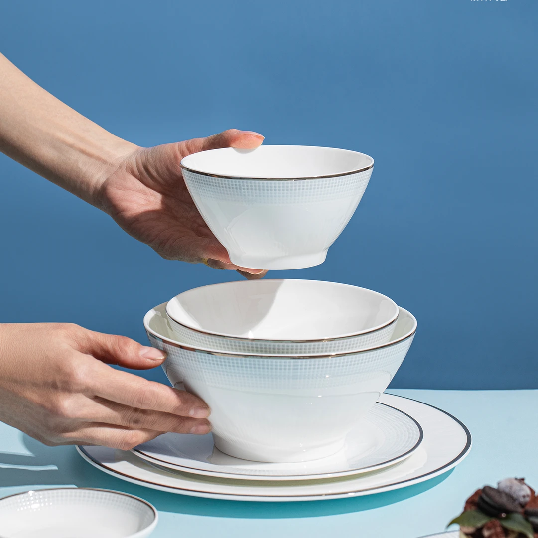 顺祥4.6英寸饭碗2件套满天星玲珑浮雕 高质骨瓷简约碗碟