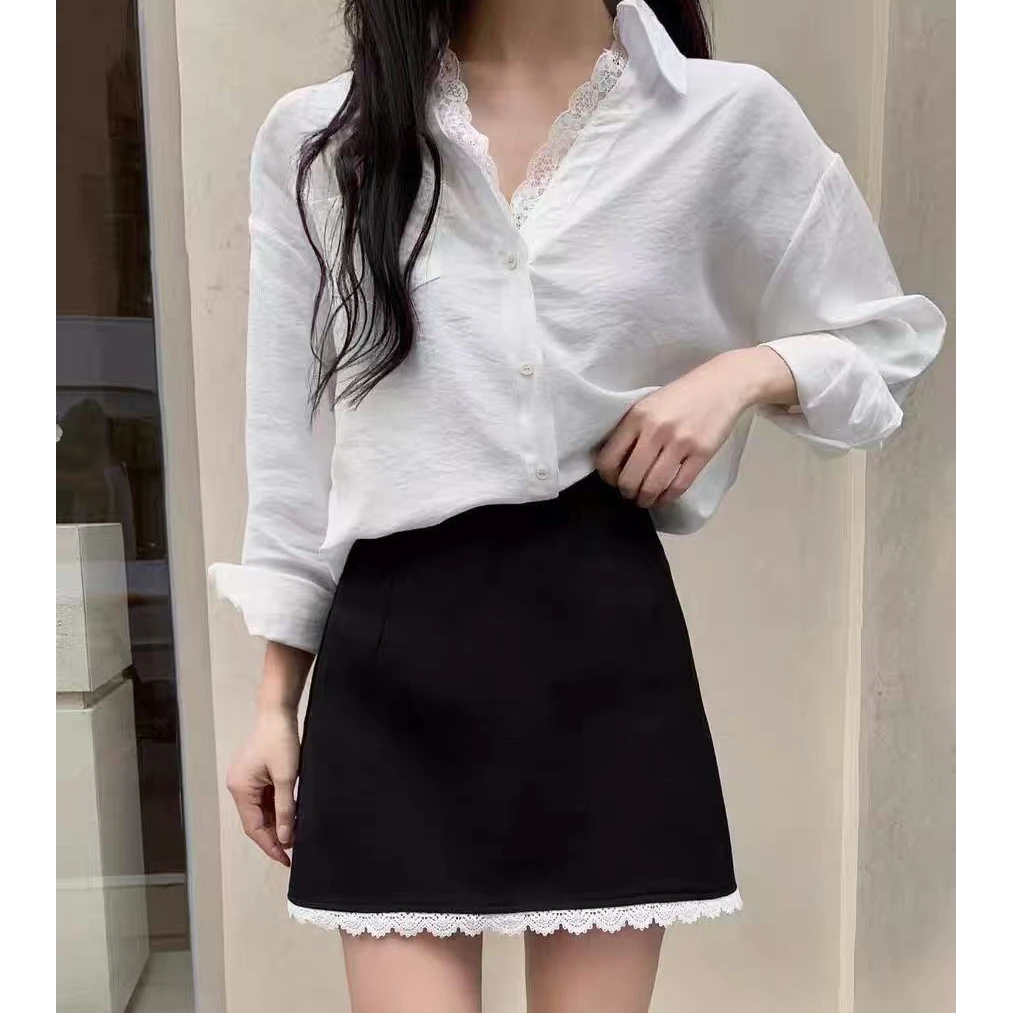 新款Q581黑金拼蕾丝包臀短裙8987