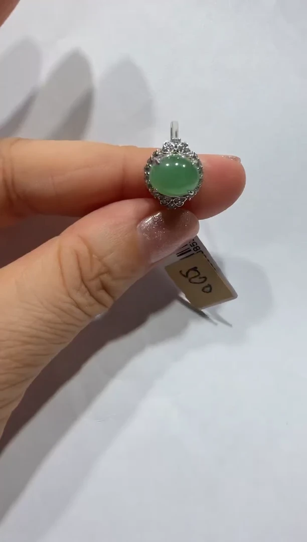 银S925镶嵌戒指翡翠缅甸A货翡翠戒指