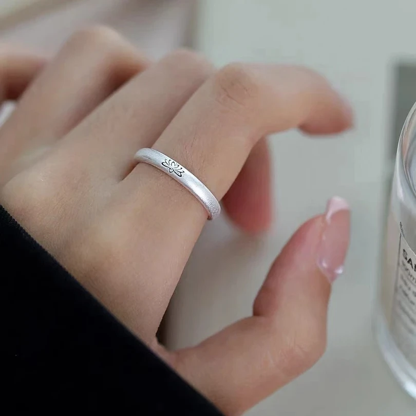 足银戒指 999复古纯银足银素圈古法戒指指环银戒百搭个性素款小众