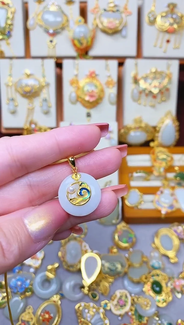 颈饰银S925镀金镶嵌和田玉1