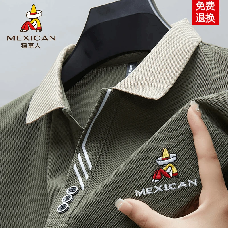 Mexican/稻草人男士短袖POLO衫夏季新款刺绣商务翻领百搭宽松透气