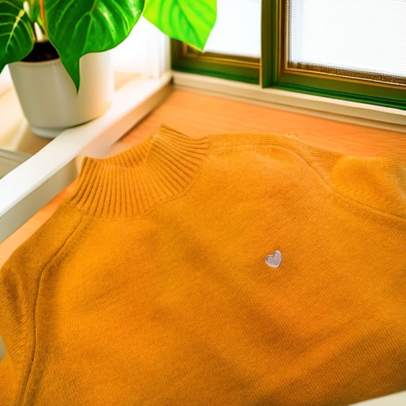 33半高领纯色爱心刺绣针织衫