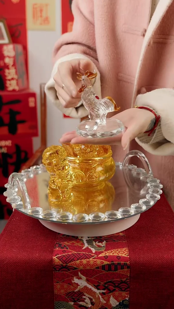 【闪购商品】琉璃拉丝棕底鸡摆件