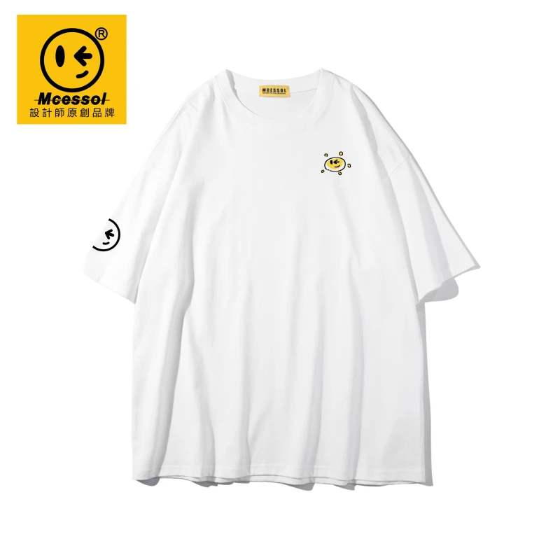 Mcessol设计师原创品牌创意笑脸小太阳印花短袖t恤男女同款潮流