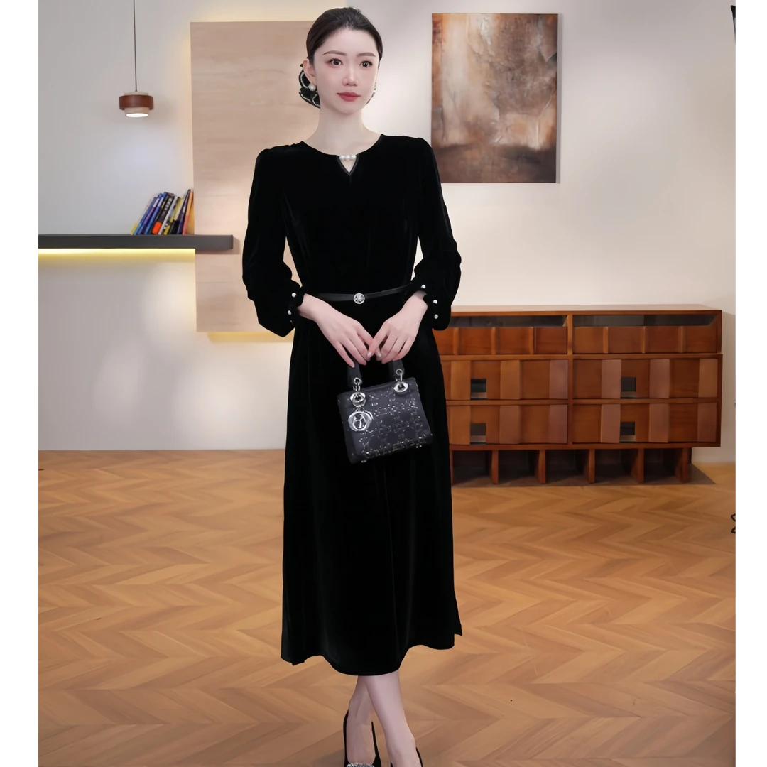 【WW】秋季设计师轻奢法式印花女士连衣裙 H-1313