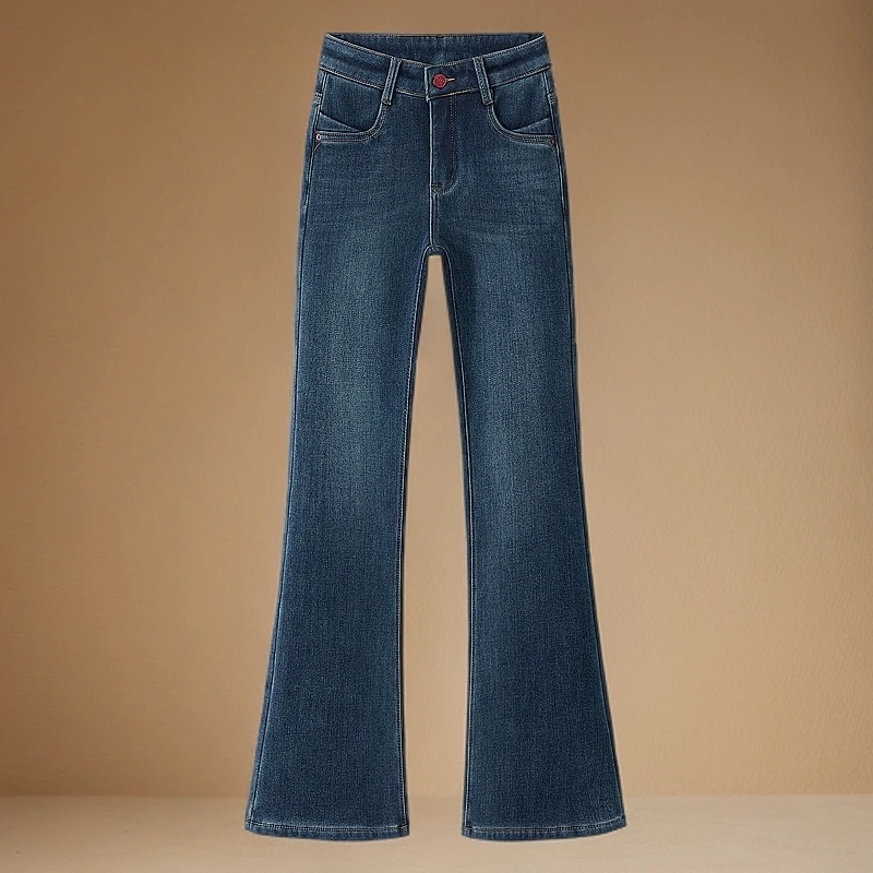 （冬季新款）保暖又好看窄版直筒微喇显高女士牛仔裤爆款2024新款