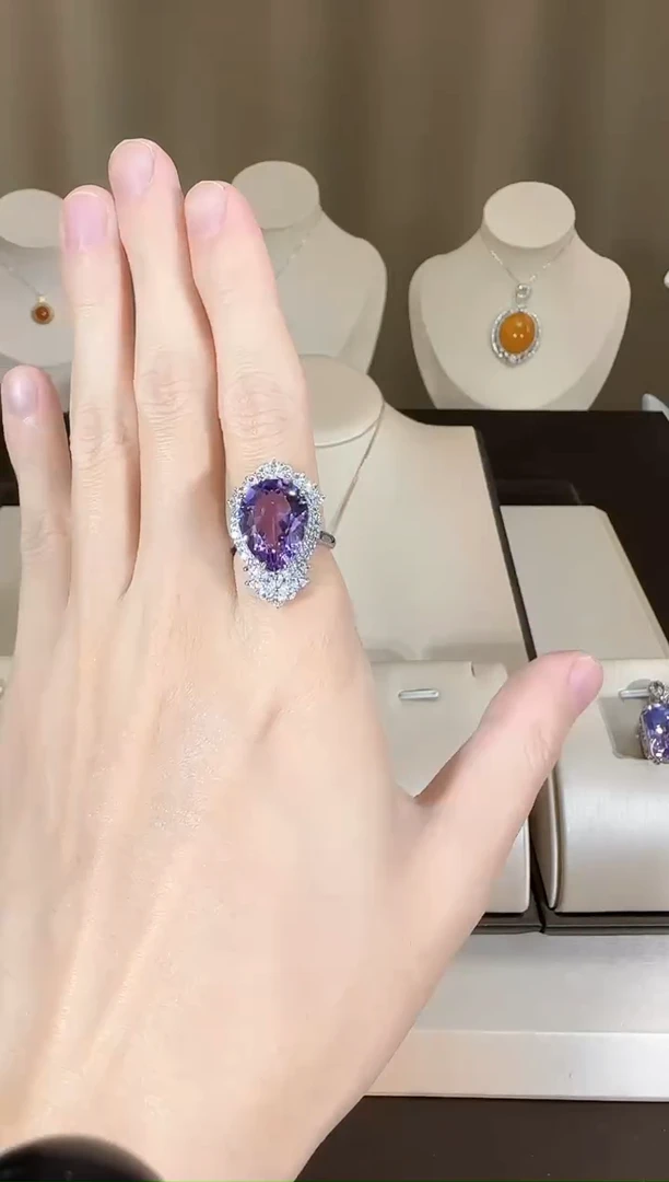 【闪购商品】紫晶戒指银S925镶嵌12*16mm设计款